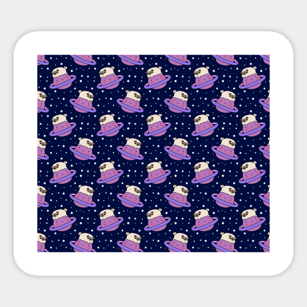 Saturn Space Pug Pattern Sticker by saradaboru